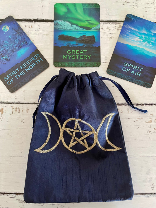 Wicca Drawstring Pouch ~ Triple Moon Navy