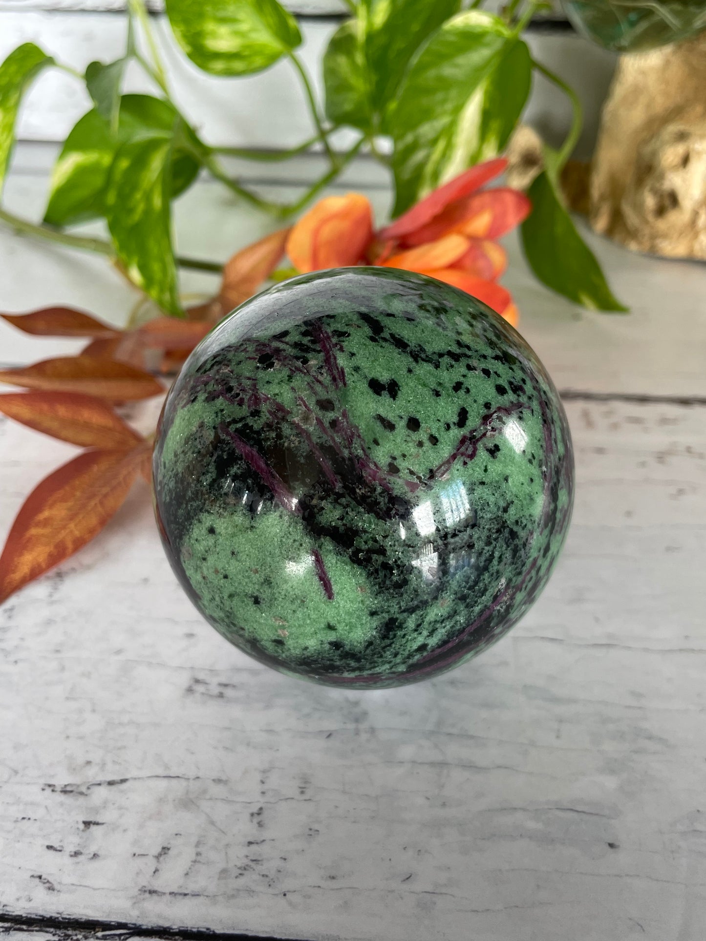 Ruby Zoisite Sphere Includes Wooden Holder