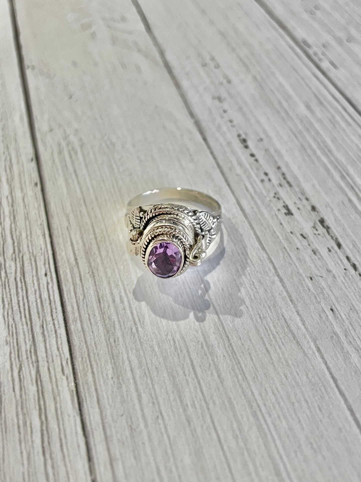 Amethyst ~ Poison Locket Ring ~ size 7.5