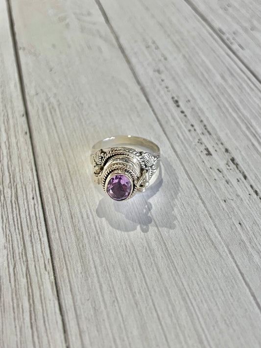 Amethyst ~ Poison Locket Ring ~ size 7.5