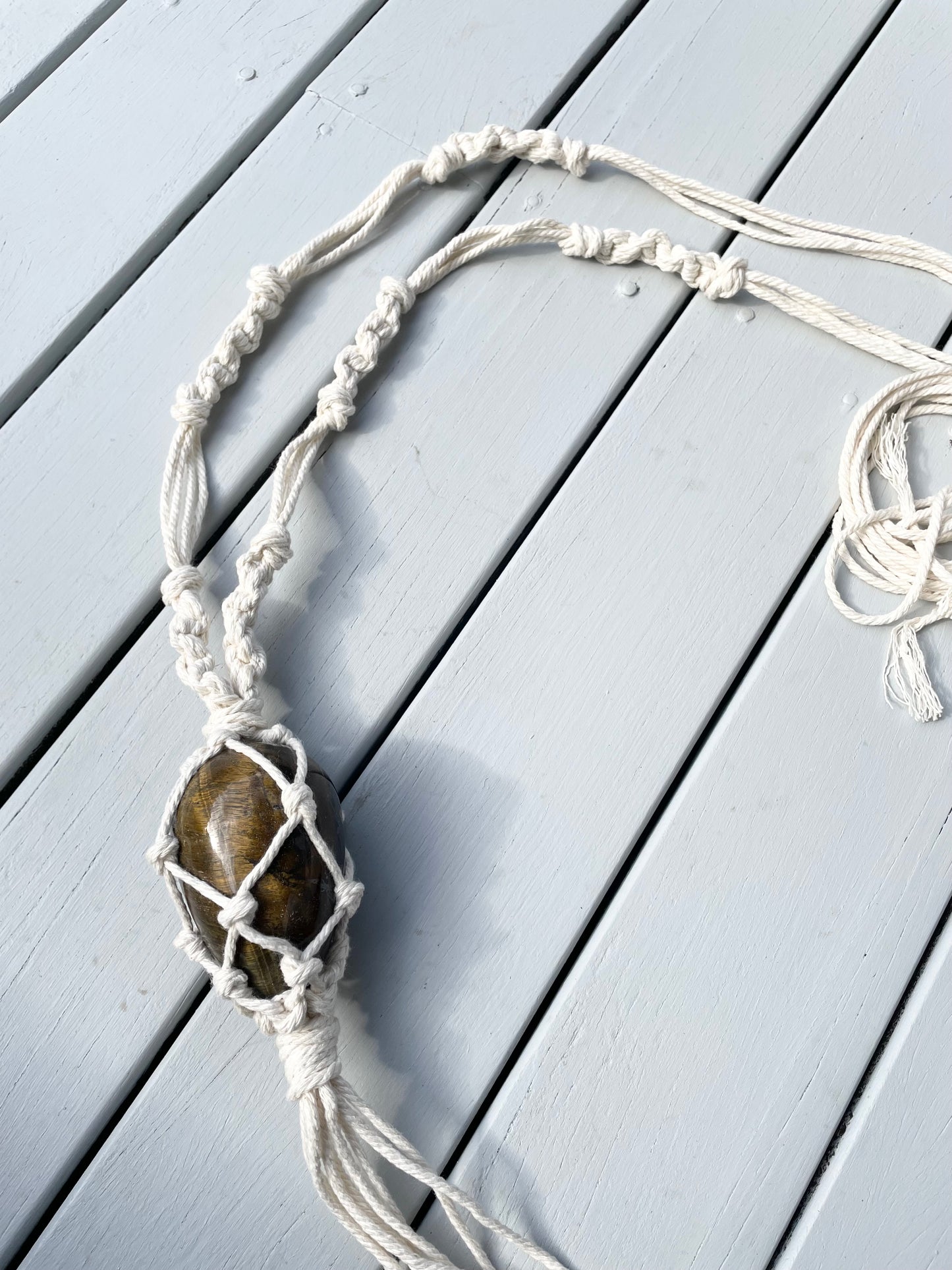 Made by Wayne Macrame Hanging - Tigers Eye