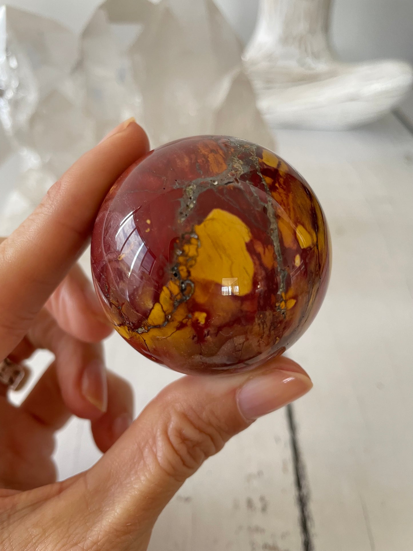 Mookaite Sphere Includes Wooden Holder