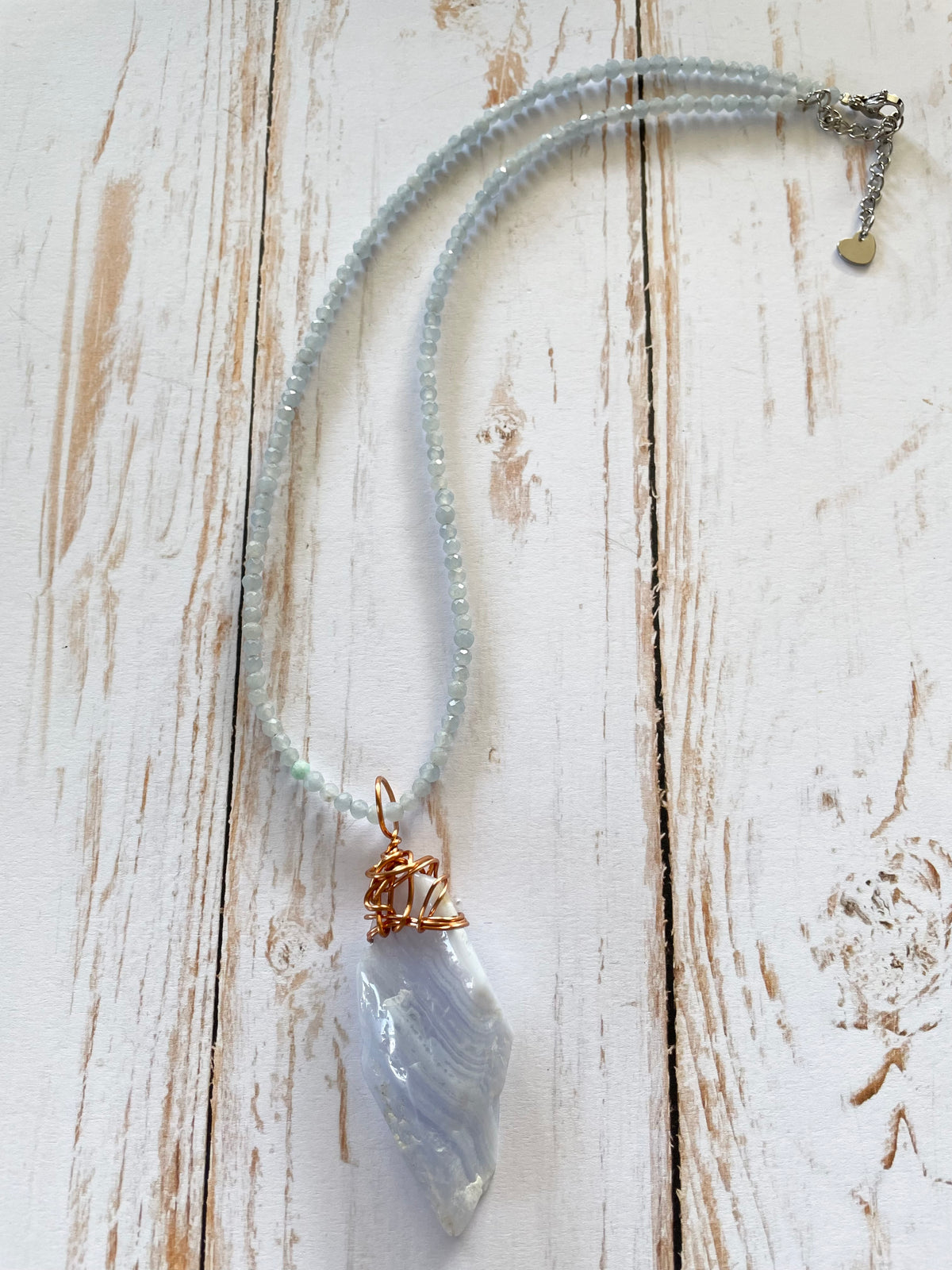 Blue lace agate & Angelite Wrapped Necklace