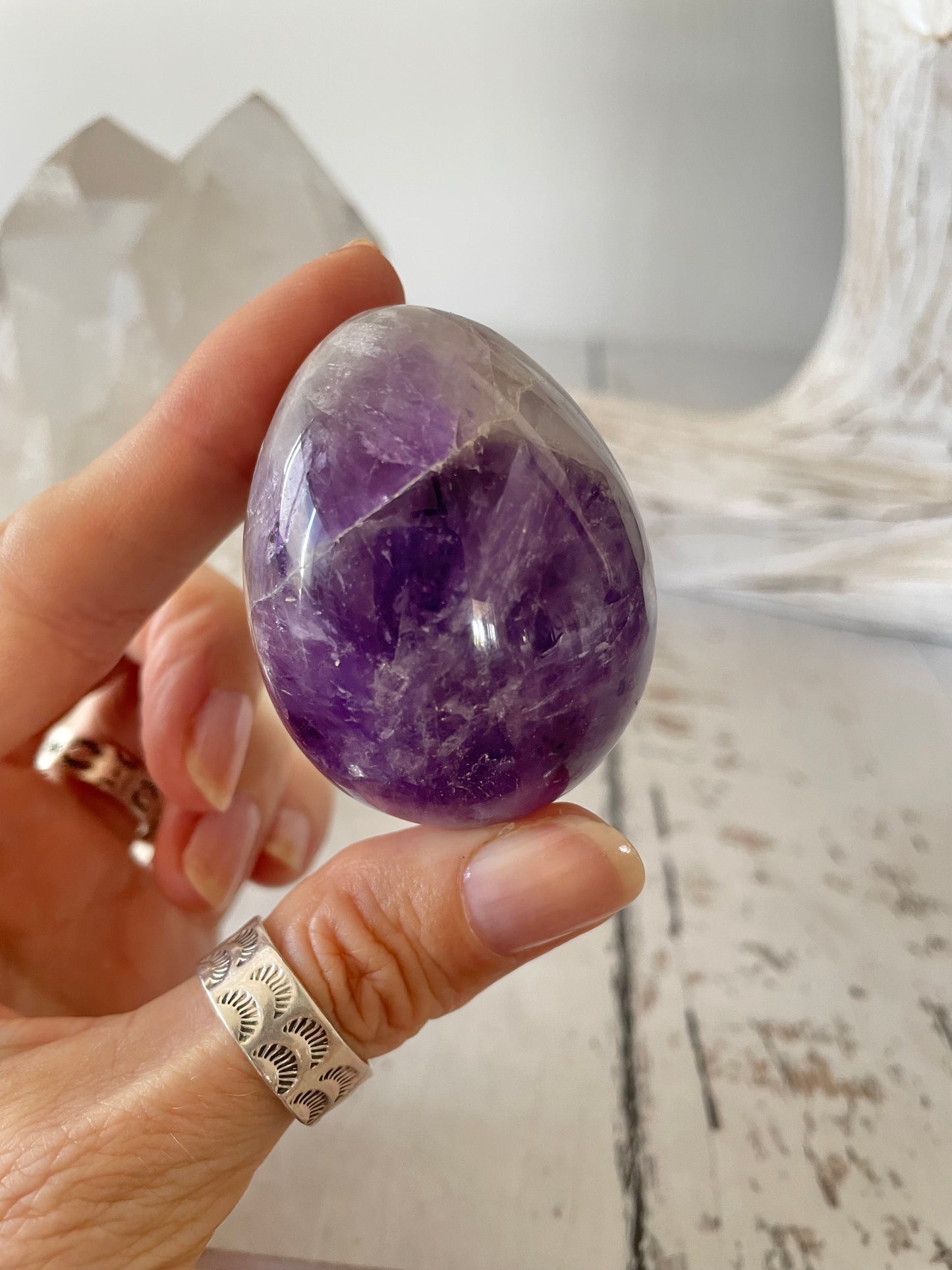 Chevron Dream Amethyst Egg Includes Hematite Ring