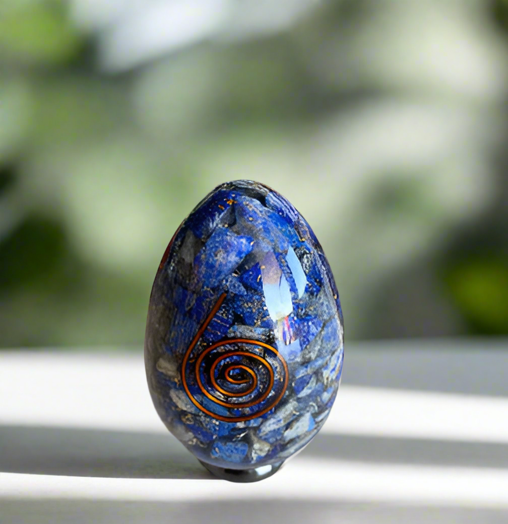 Lapis Lazuli Copper spiral egg includes holder