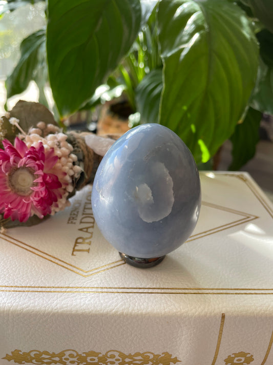 Angelite Egg Includes Hematite Ring