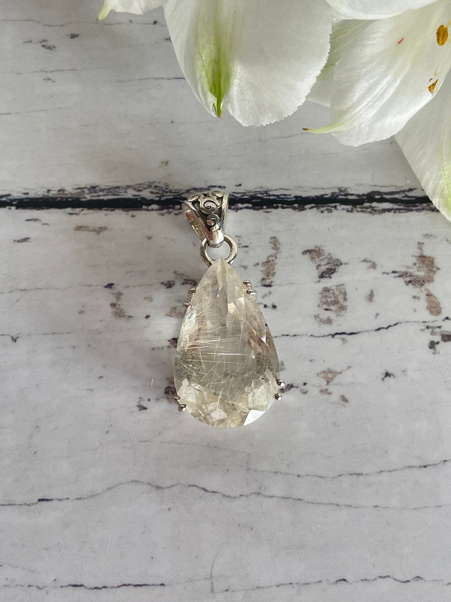 Golden Rutile Quartz Silver Pendant