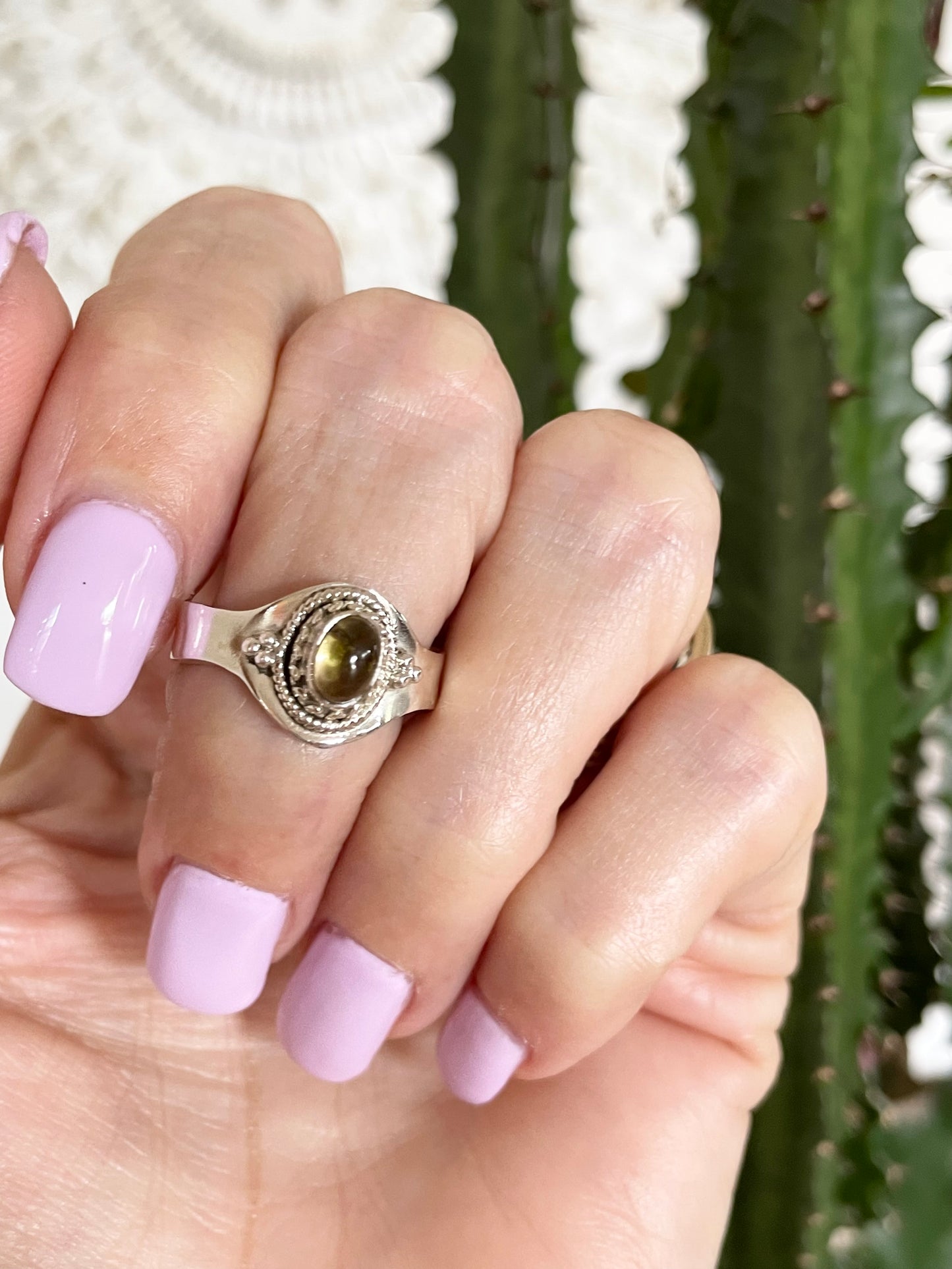 Green Tourmaline Ring - adjustable 6-10