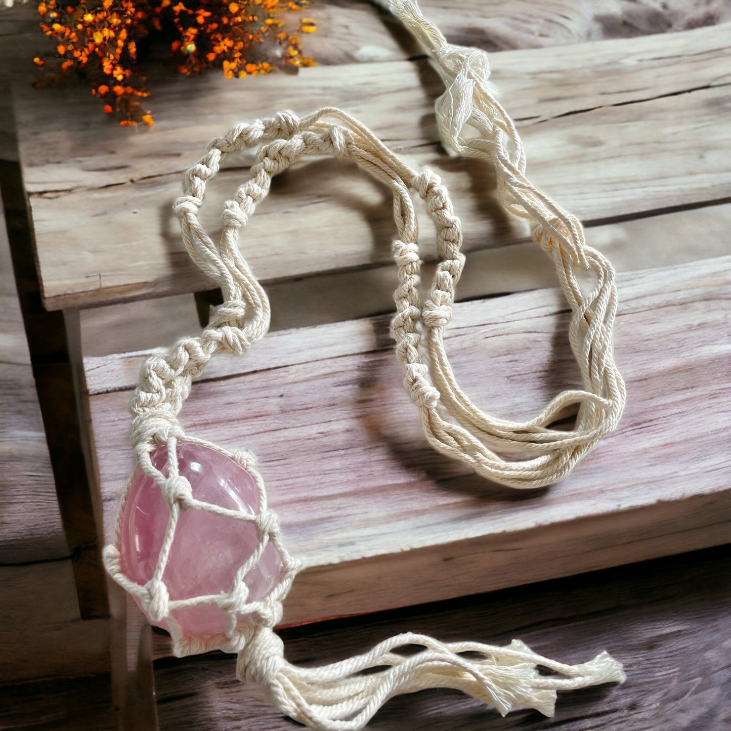 Macrame Hanging ~ Rose Quartz Egg