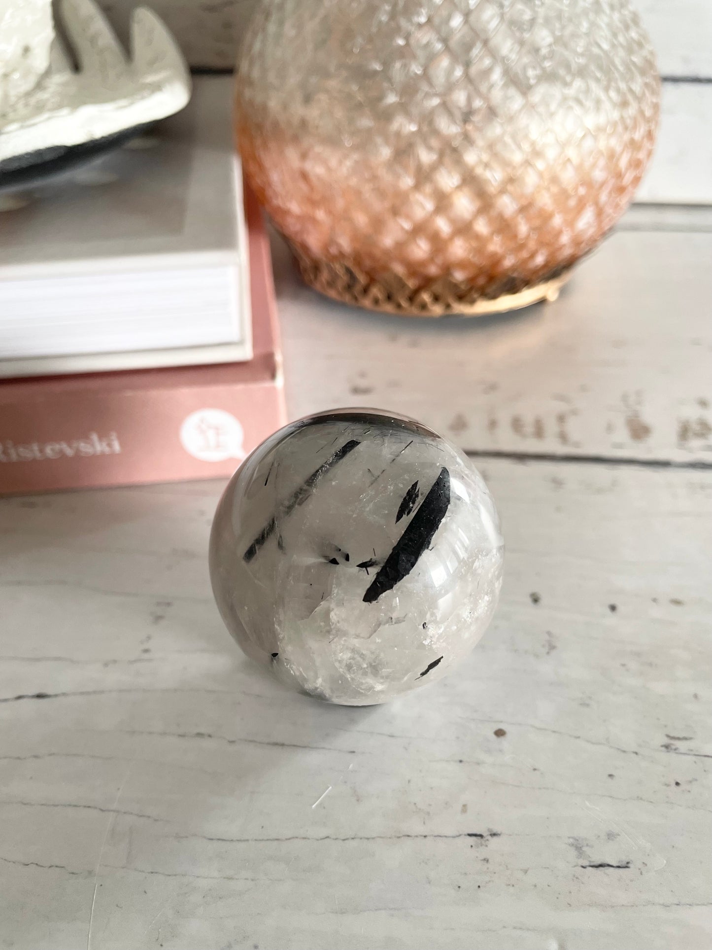 Tourmaline In Quartz Sphere Includes Holder