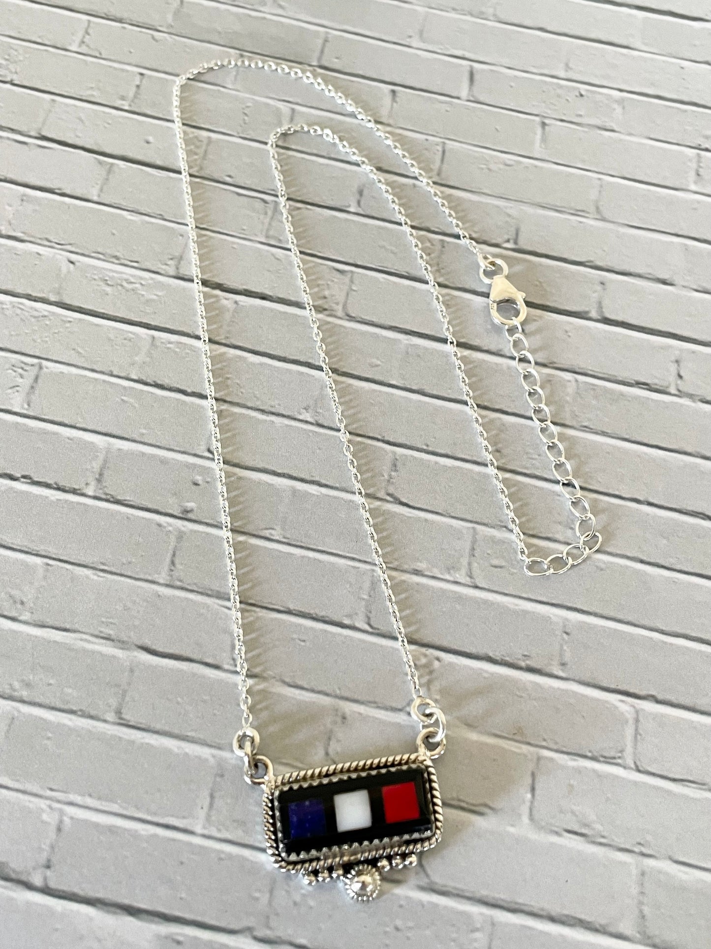 Multi Stone Inlay Necklace ~ lapis/opal/coral