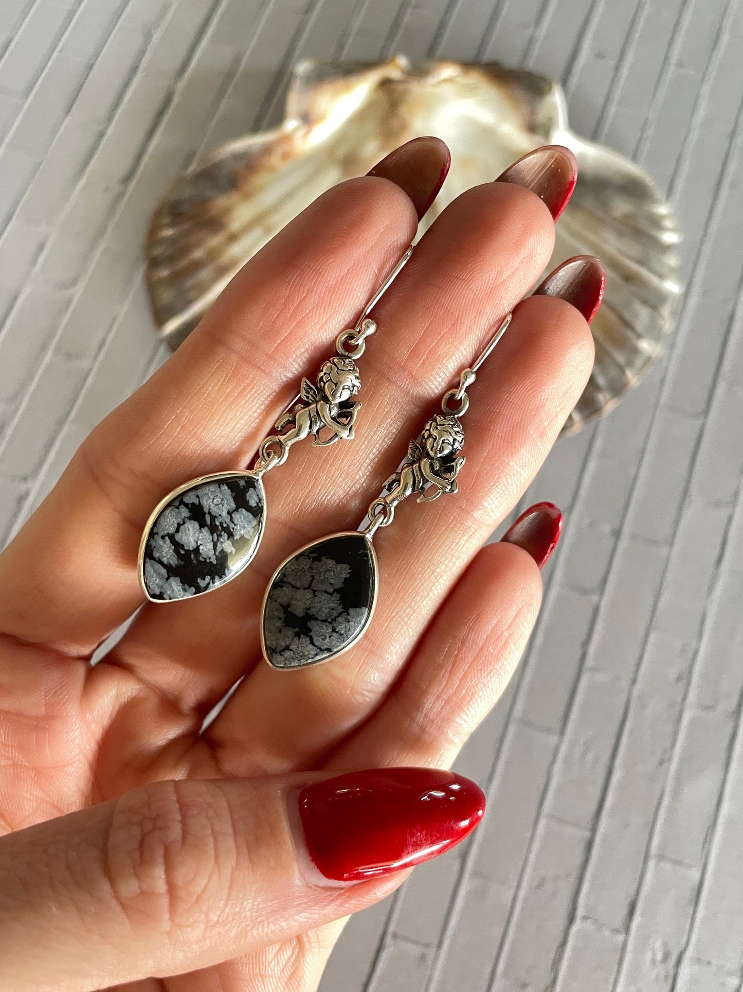 Snowflake Obsidian Dangles