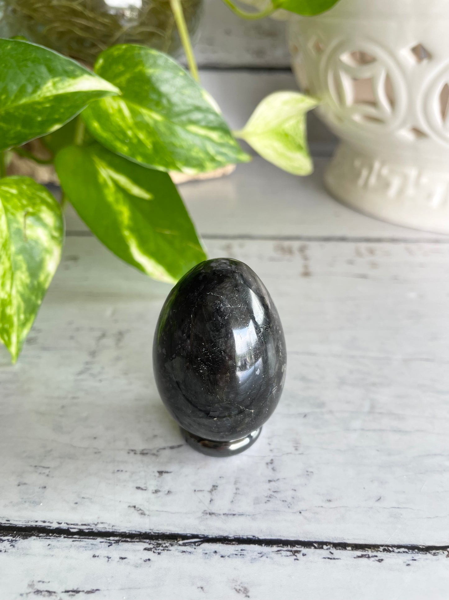 Larvakite Egg Includes Hematite Ring