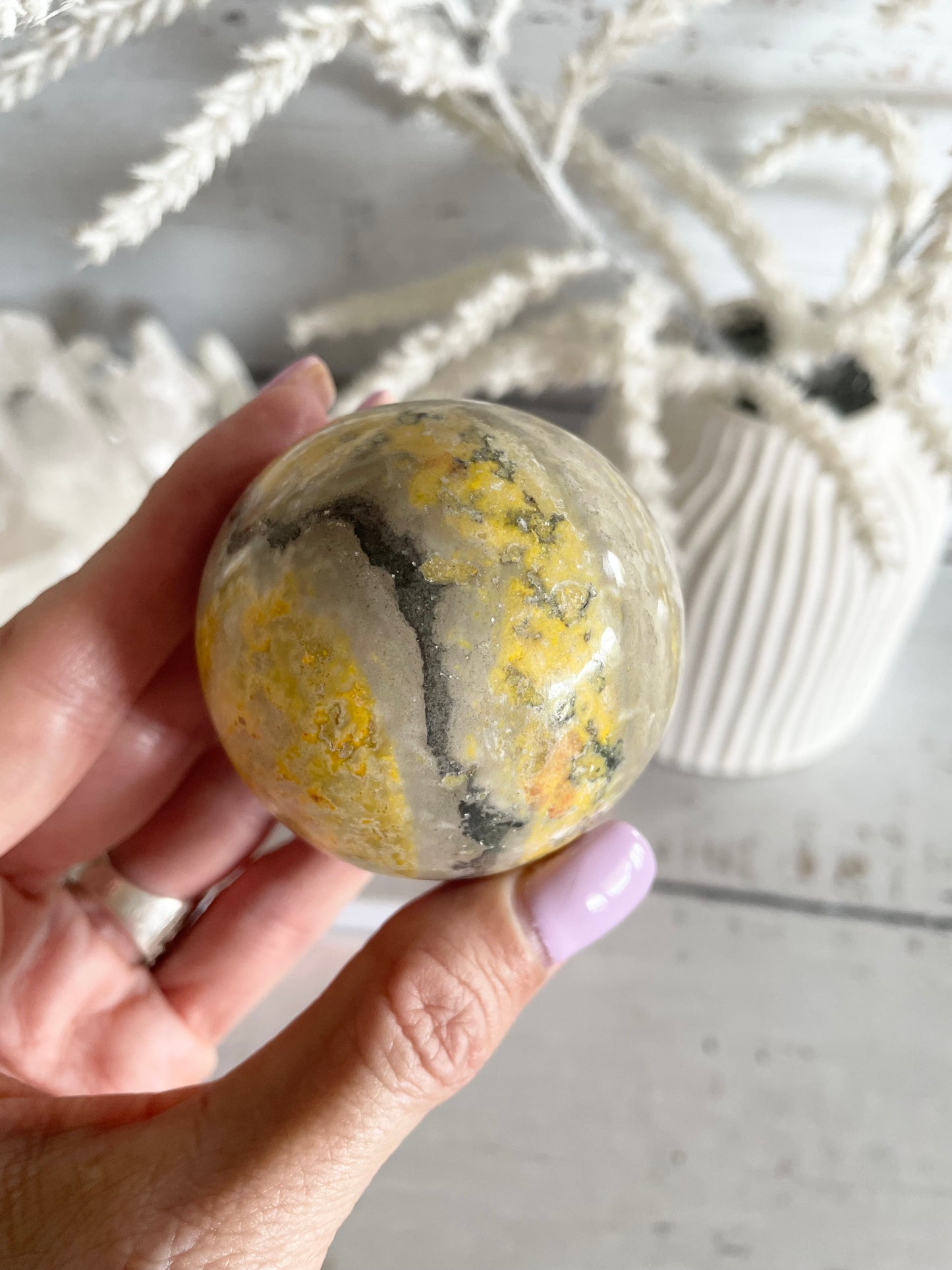 Bumble Bee Jasper Sphere Includes Holder