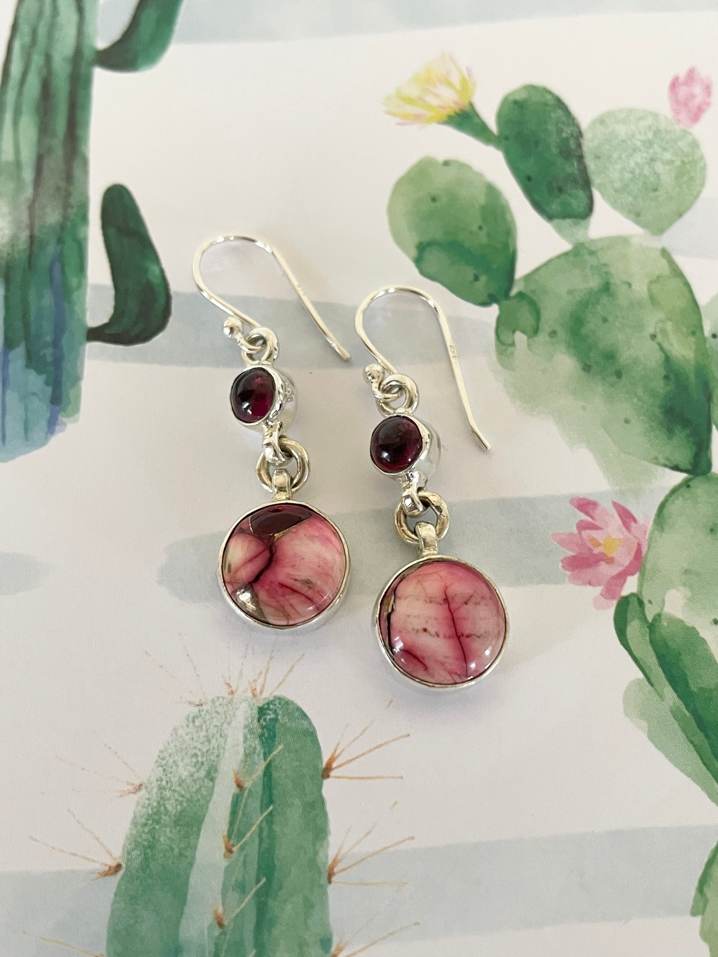 Rose Dahlia Kingman Turquoise/Garnet dangles