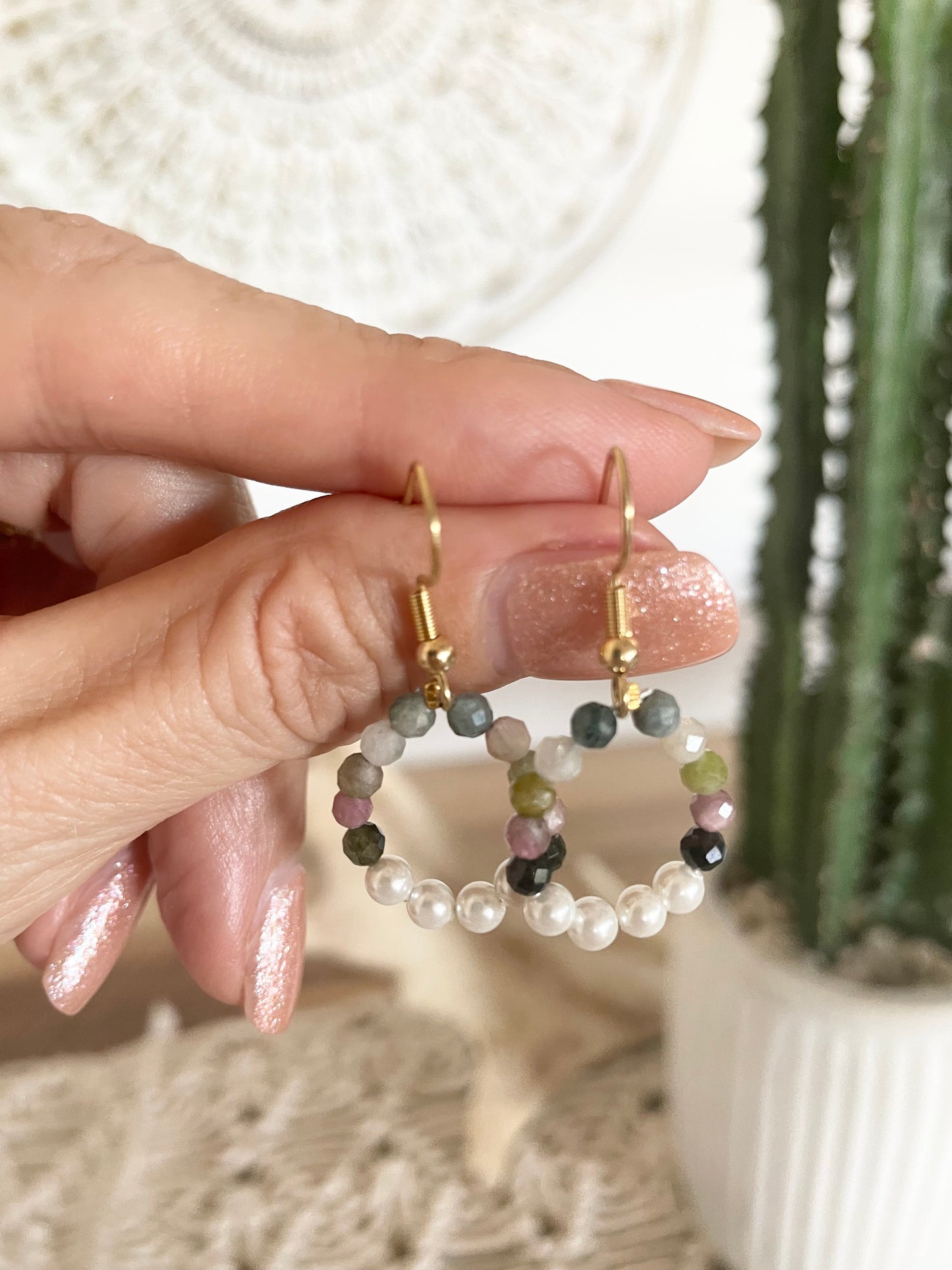 Multi Tourmaline & Pearl Faceted Earrings - Made by Wayne