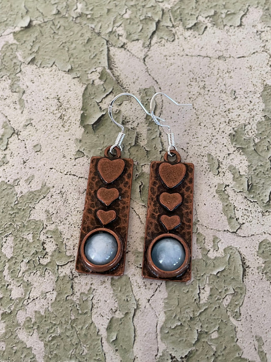 Aquamarine Hearts Copper Dangles