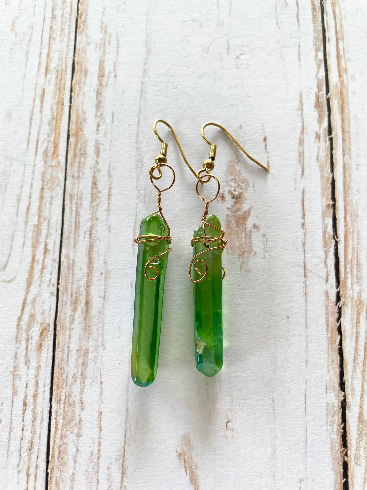 Apple Aura Quartz Wire Wrapped Earrings