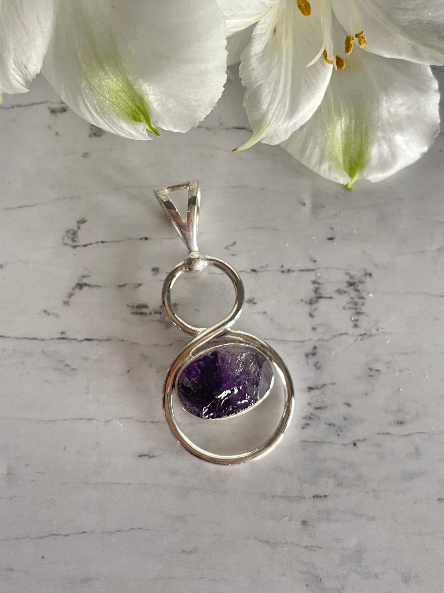 Amethyst Silver Raw Pendant