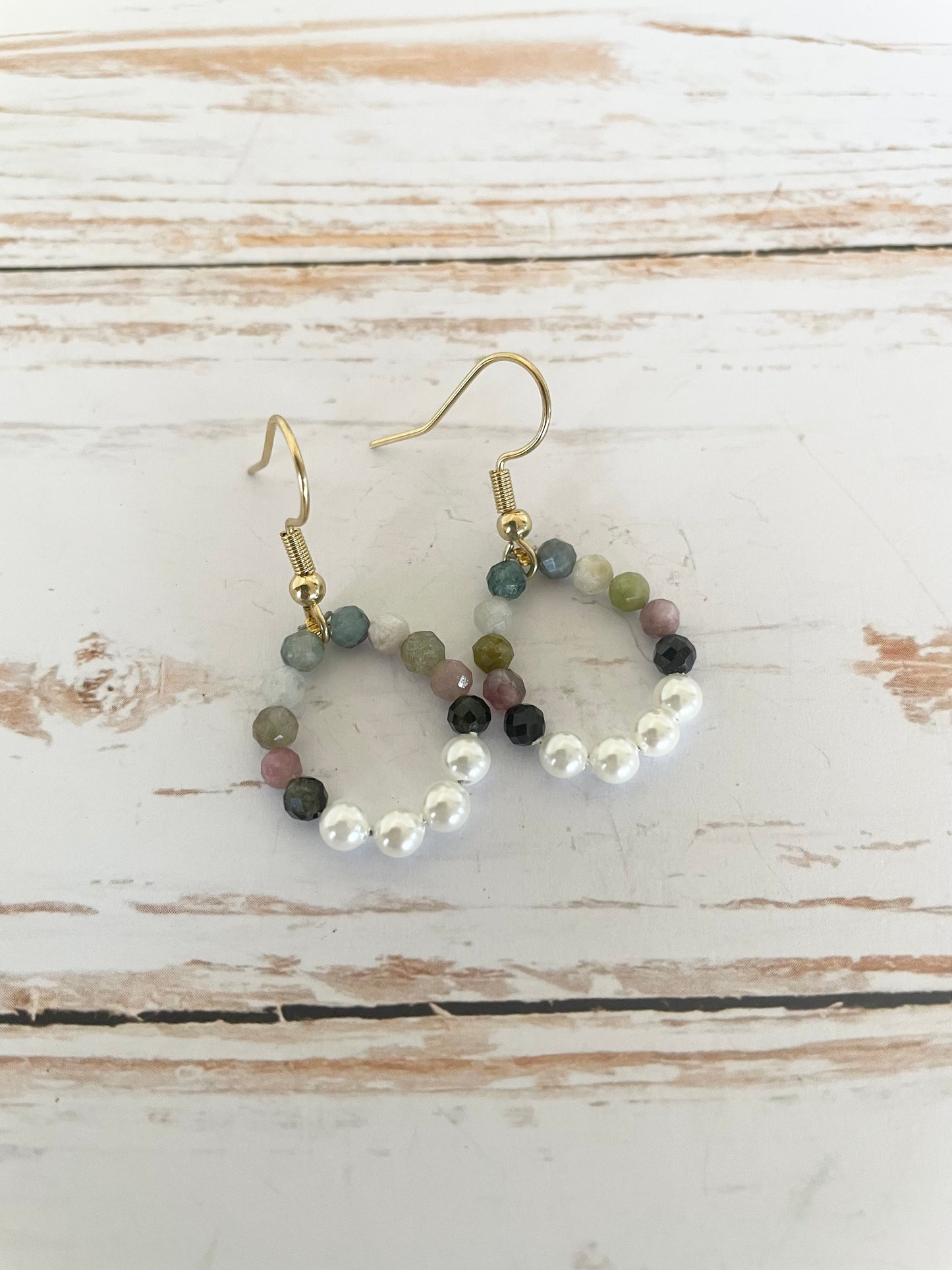 Multi Tourmaline & Pearl Faceted Earrings - Made by Wayne