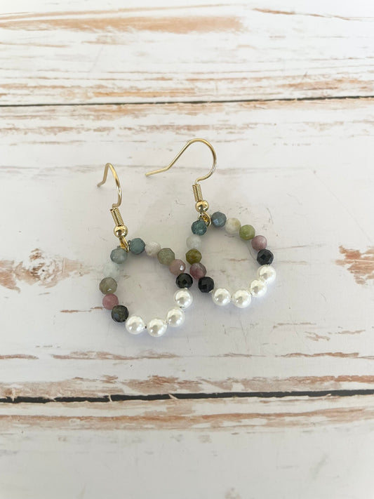 Multi Tourmaline & Pearl Faceted Earrings - Made by Wayne