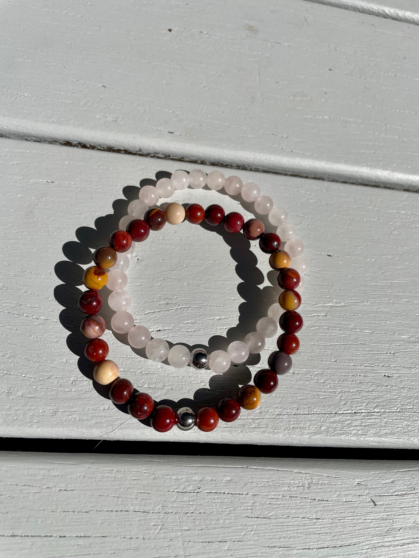 Double Stacker Bracelets - Mookaite/Rose Quartz