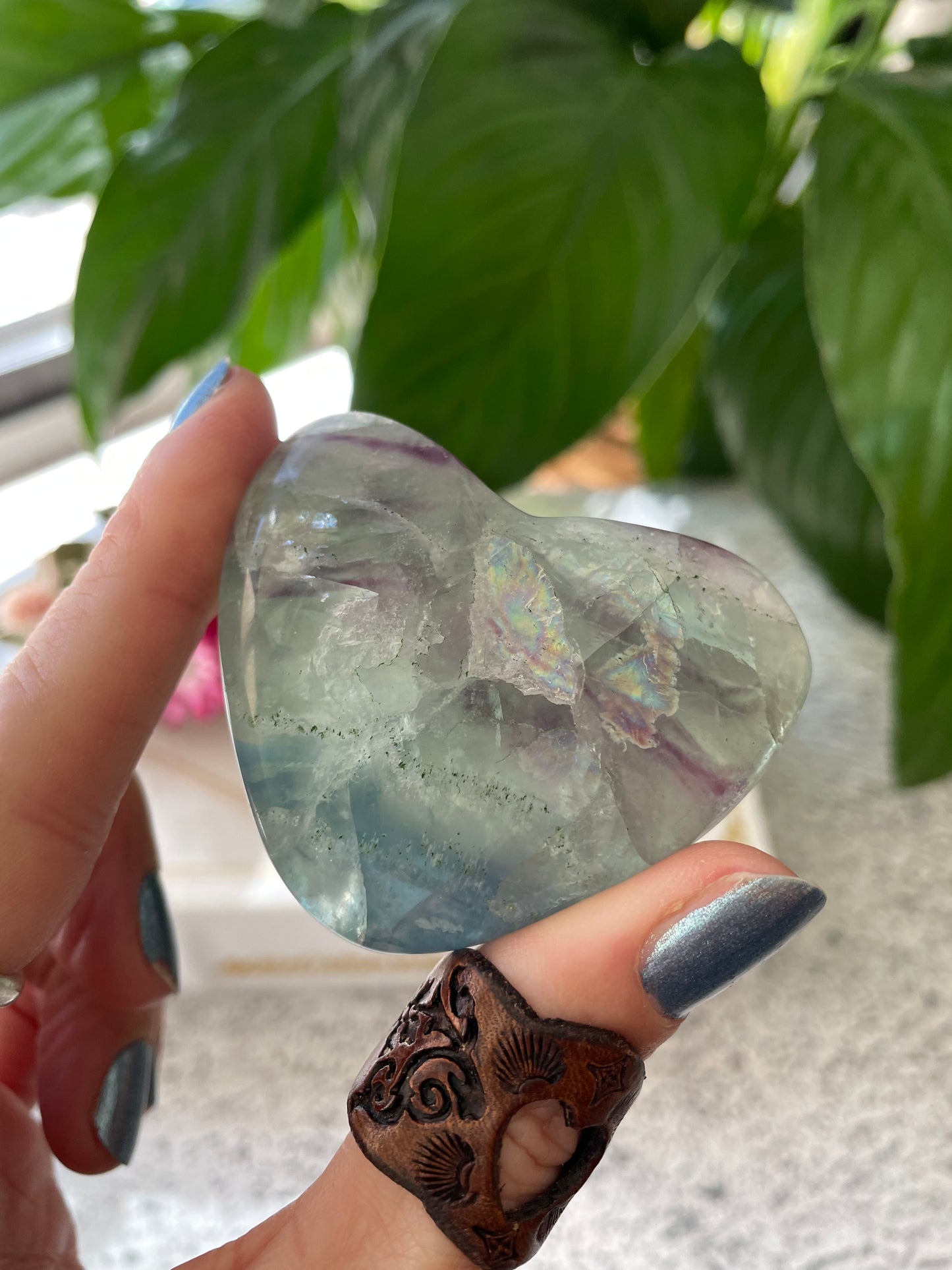 Rainbow Fluorite Heart