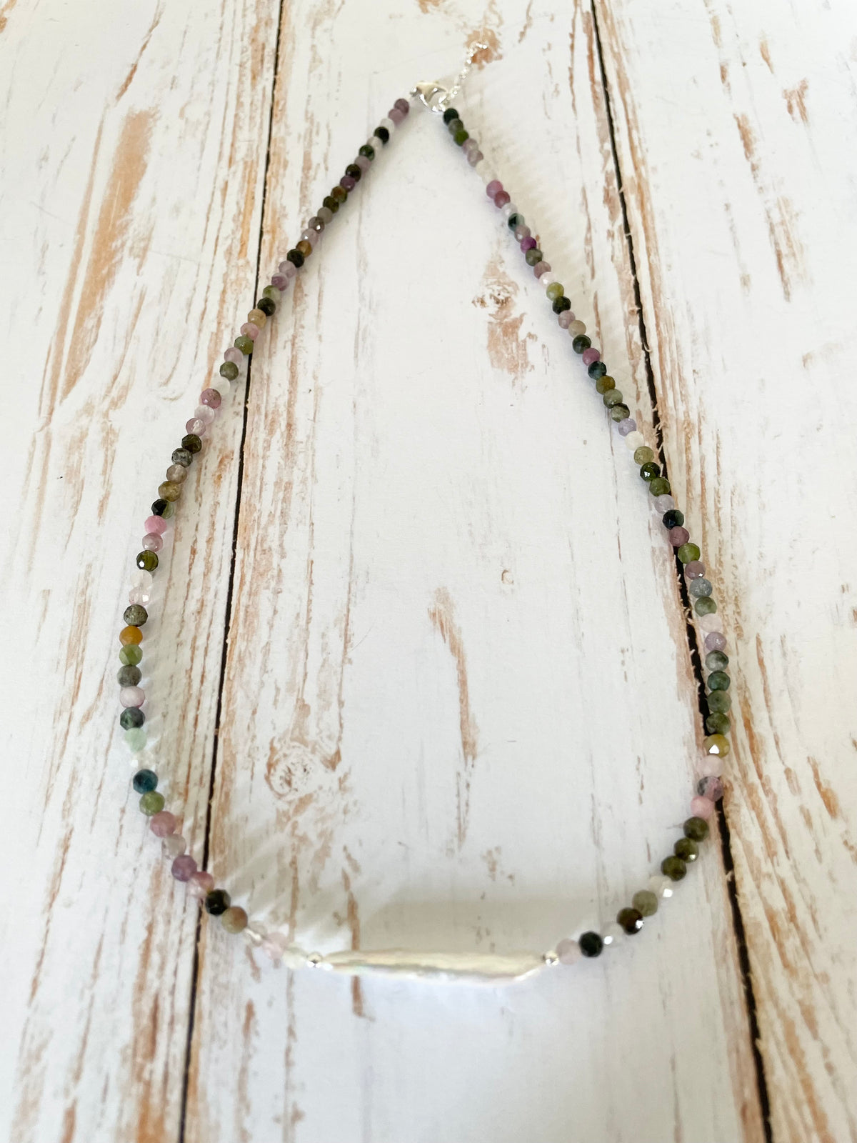 Sterling silver Faceted Multi Tourmaline & Pearl Choker