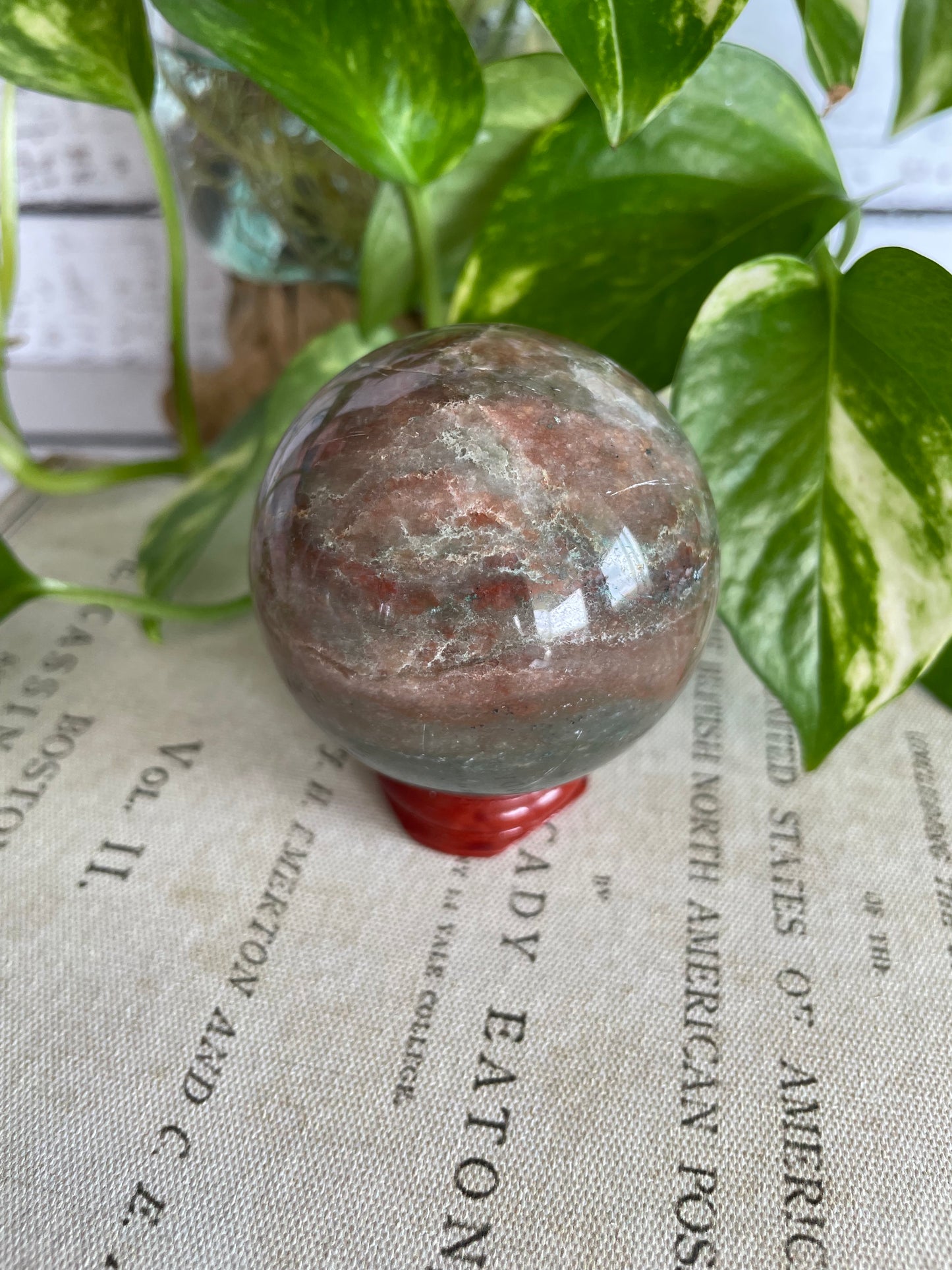 Bloodstone Sphere Includes Wooden Holder