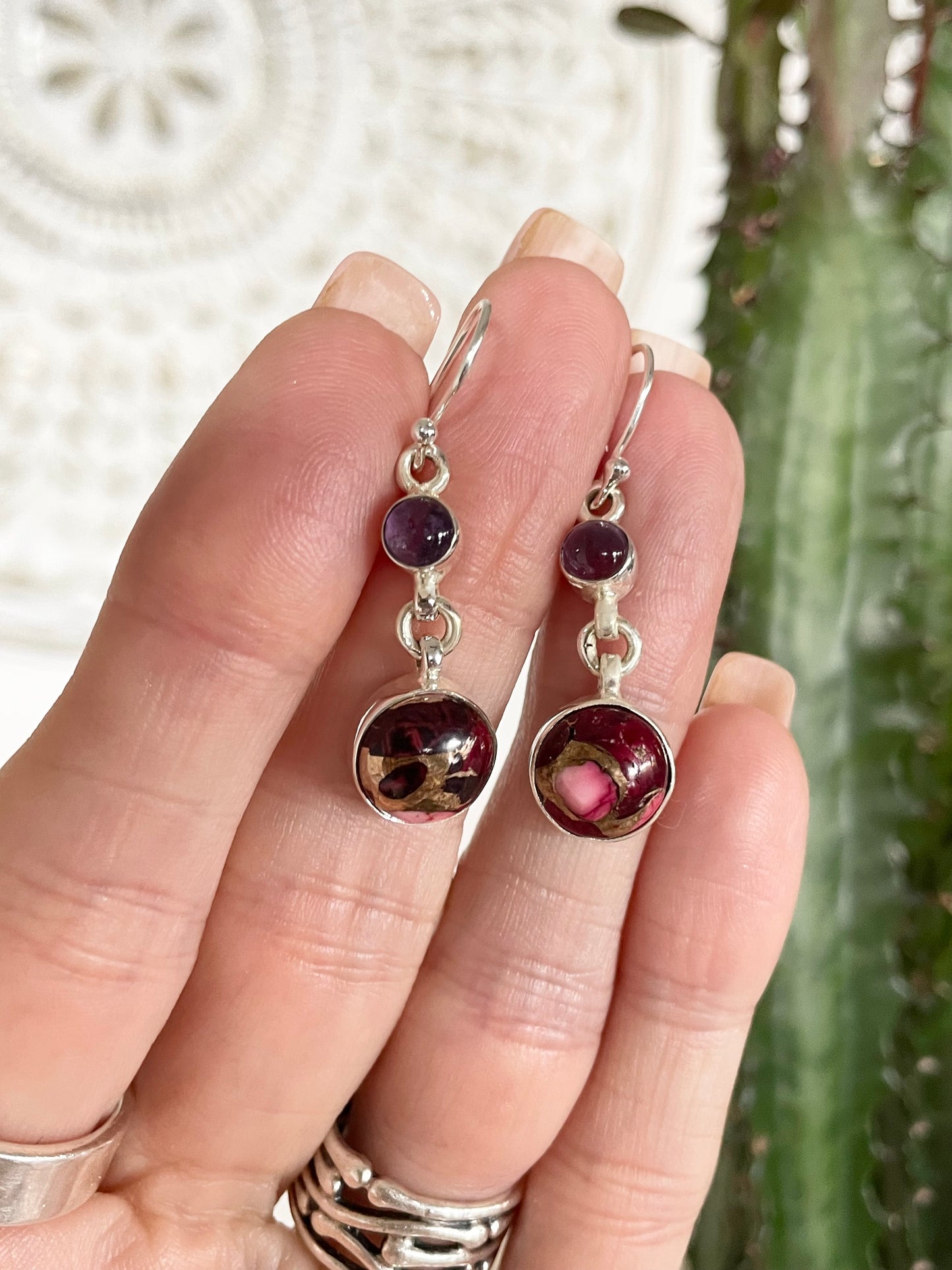Rose Dahlia Turquoise & Amethyst Dangles