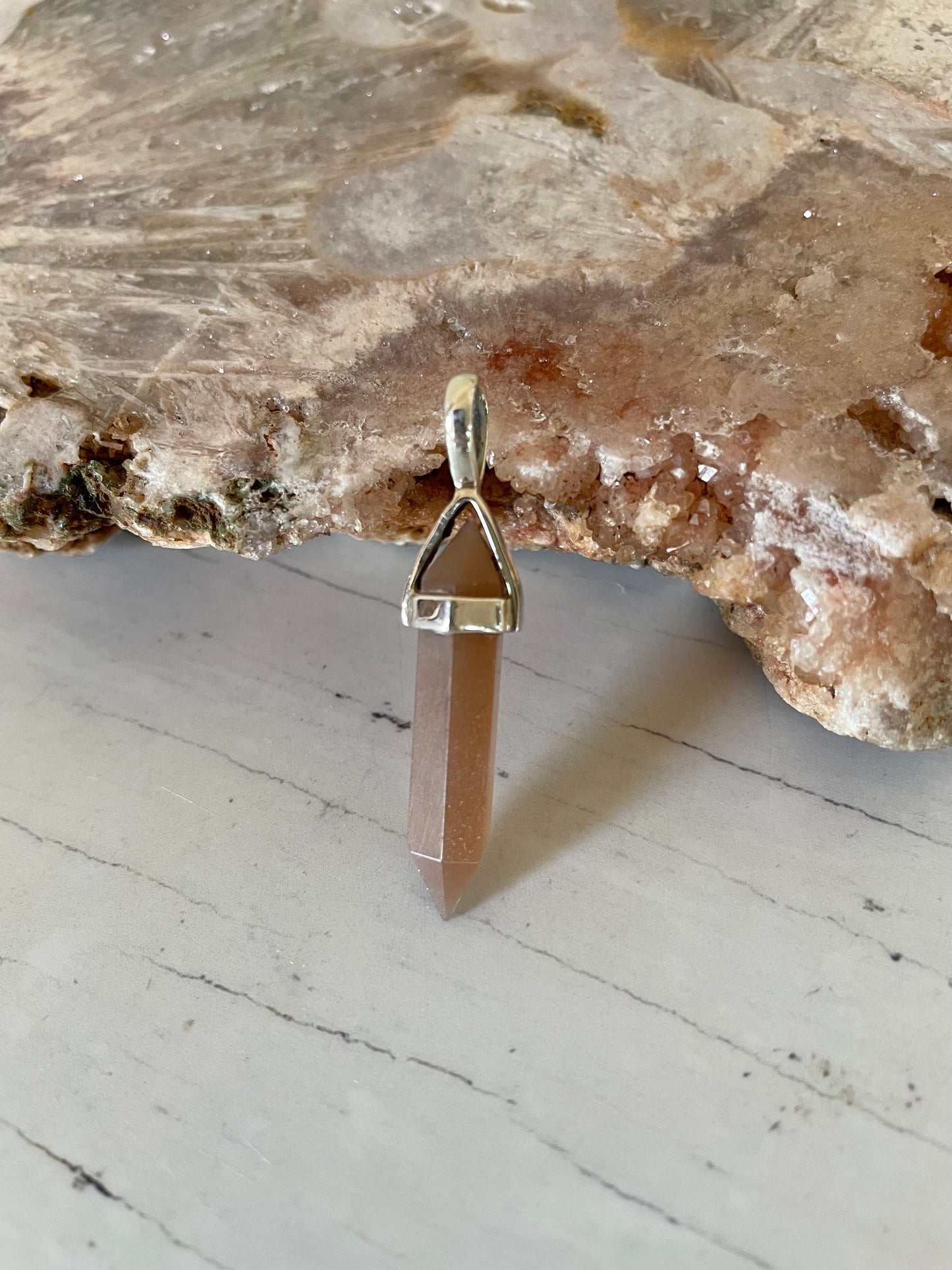 Peach Moonstone Double Point Pendant