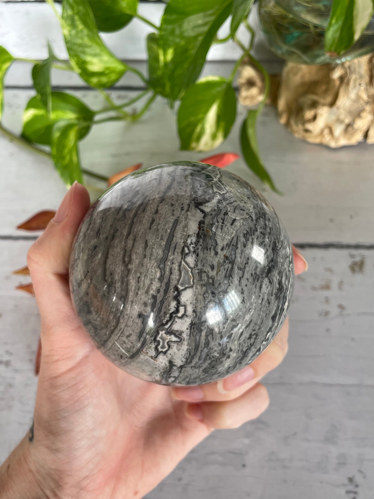 Picasso Jasper Sphere Includes Wooden Holder