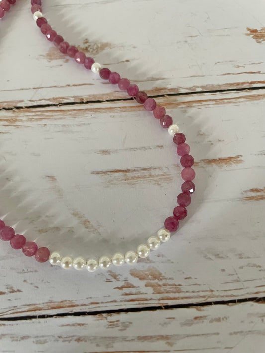 Pink Tourmaline & Pearl Faceted Necklace - Made by Wayne