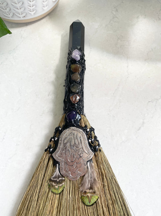 Good Juju Besom Broom ~ Black Obsidian