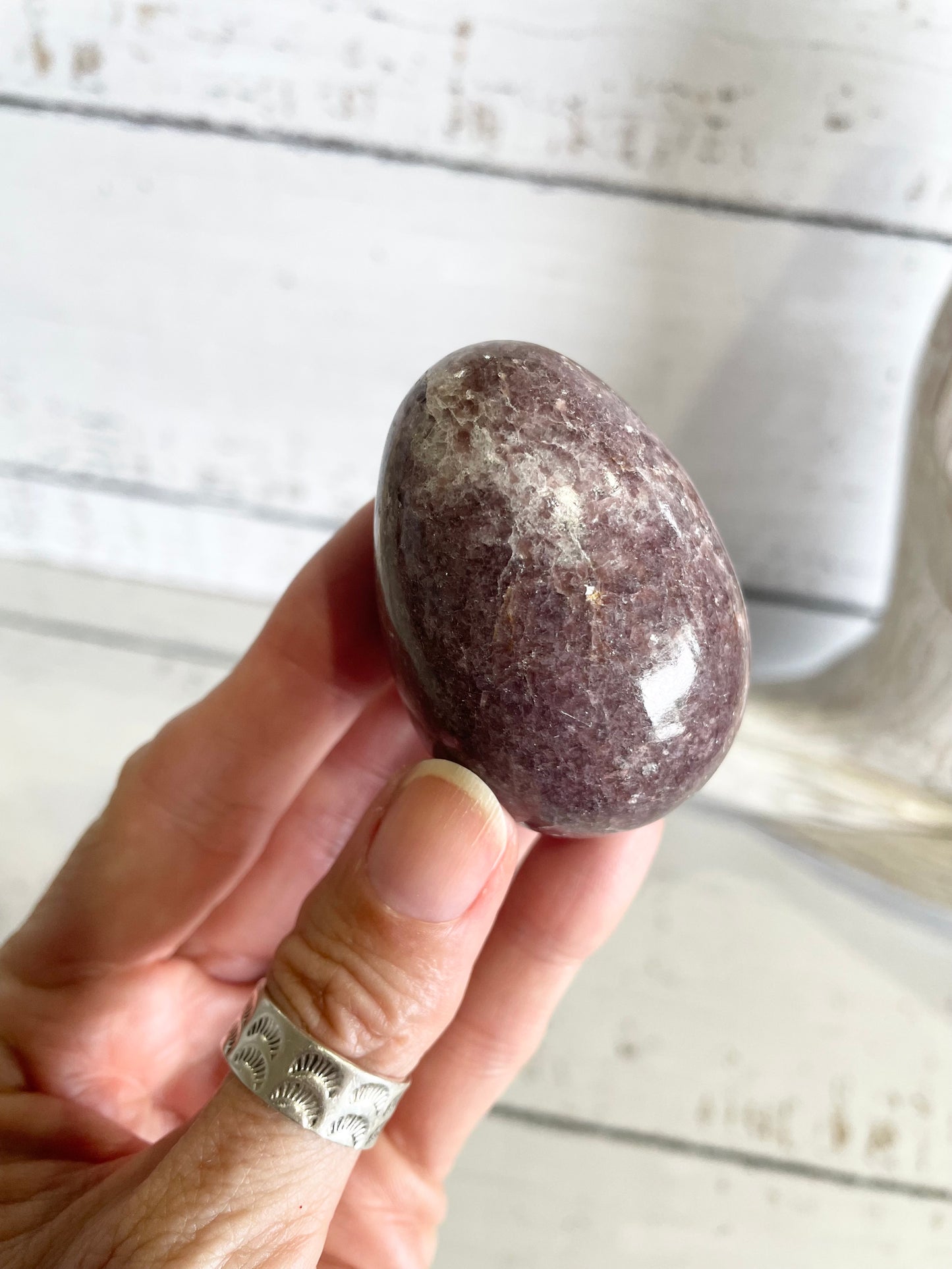 Lepidolite Egg Includes Hematite Ring