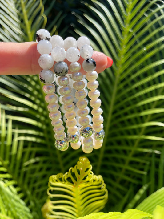 Rainbow Moonstone/Pearl Healing Bracelet