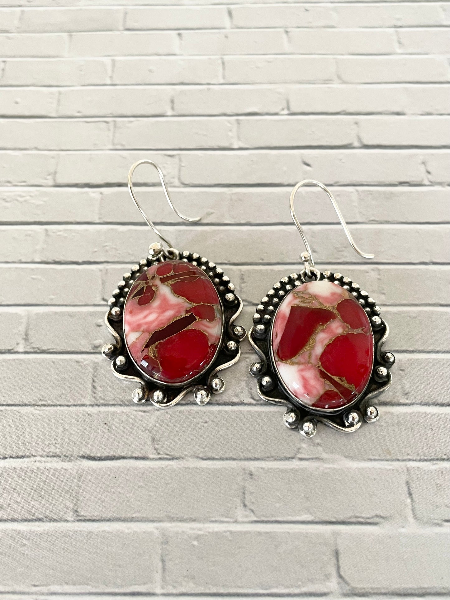 Red Dahlia Copper Turquoise Dangles