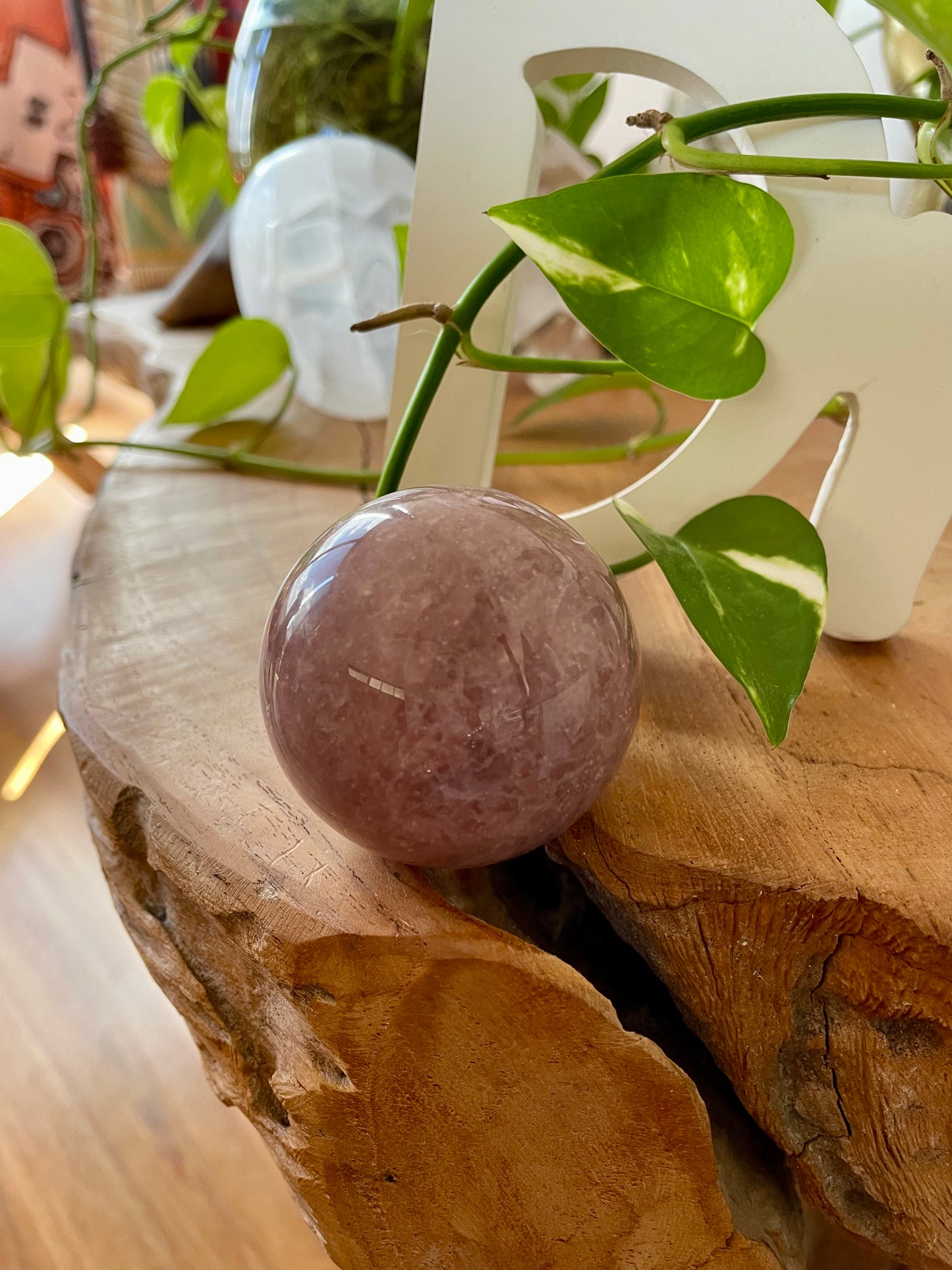 Strawberry Quartz Sphere Includes Wooden Holder