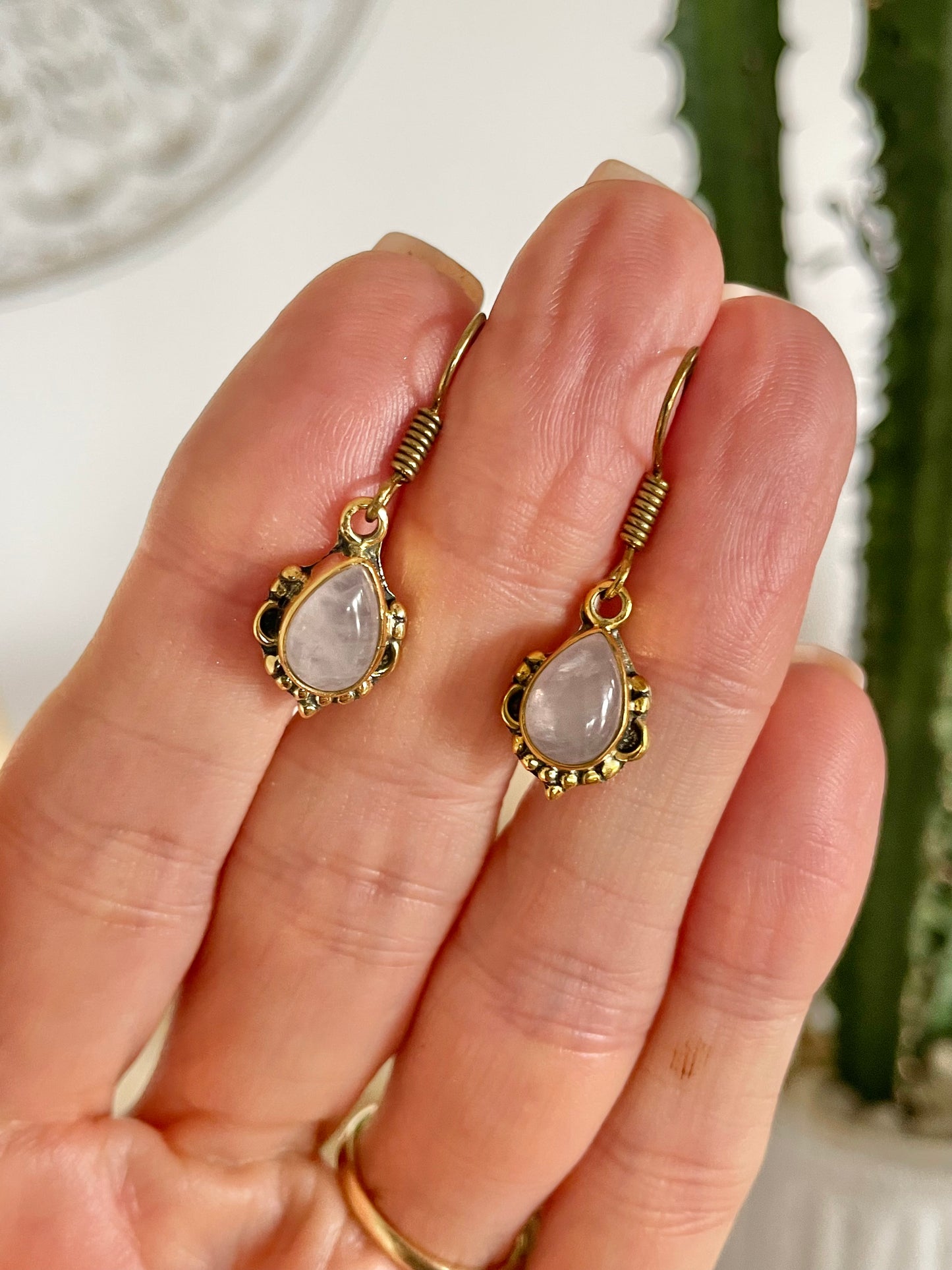 Rose Quartz Brass Dangles