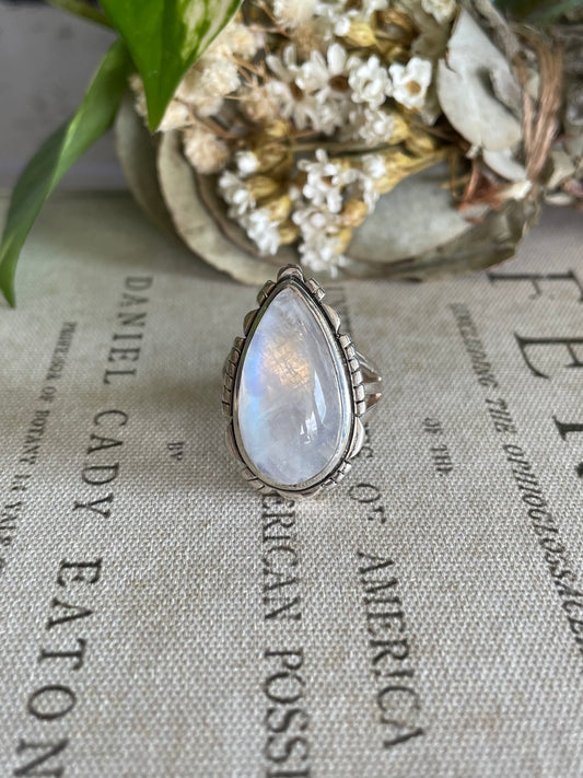 Rainbow Moonstone Silver Ring