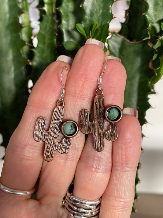 Copper Dangles ~ Sonoran Green Turquoise Cactus
