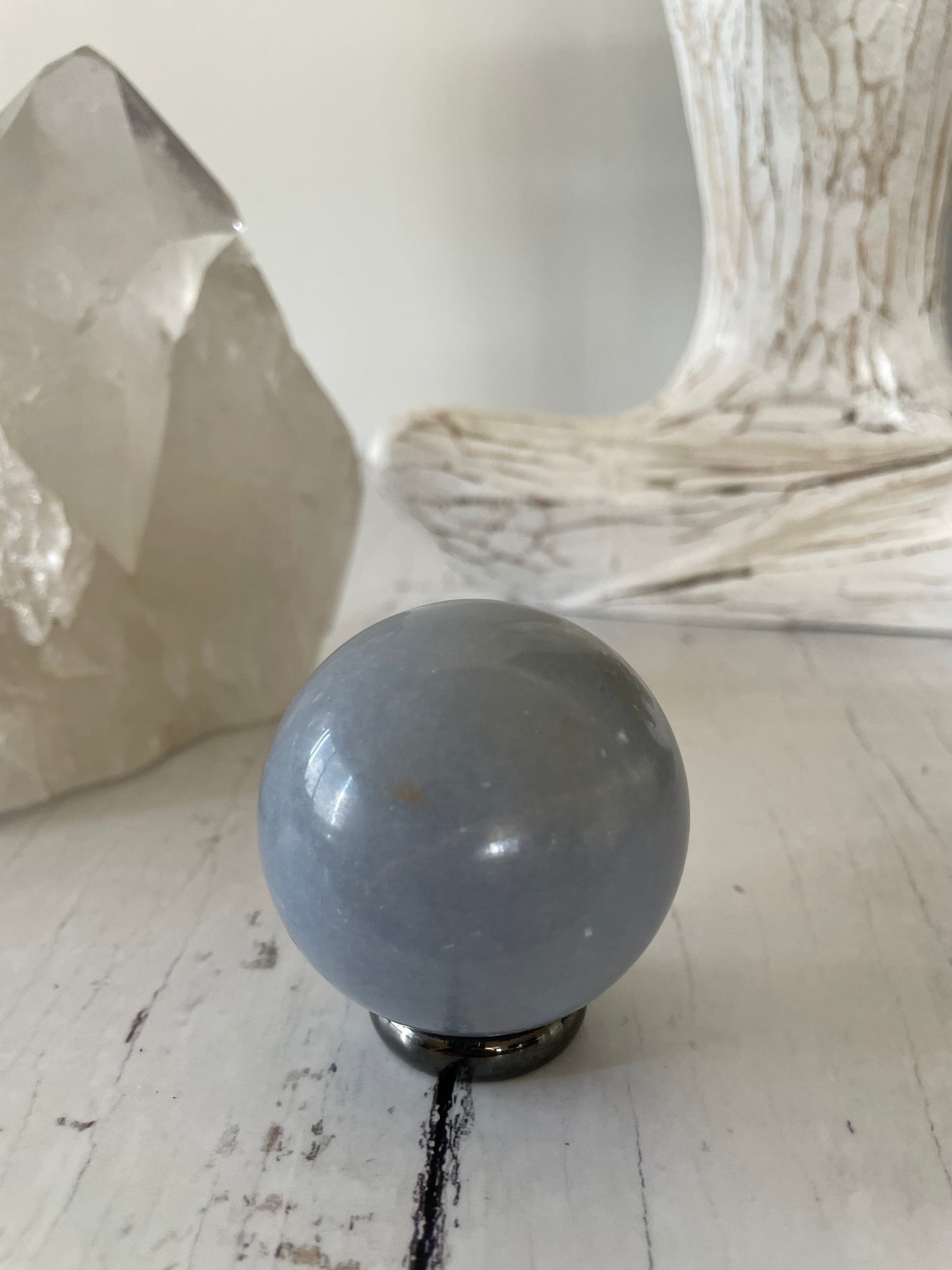 Angelite Sphere Includes Wooden Holder