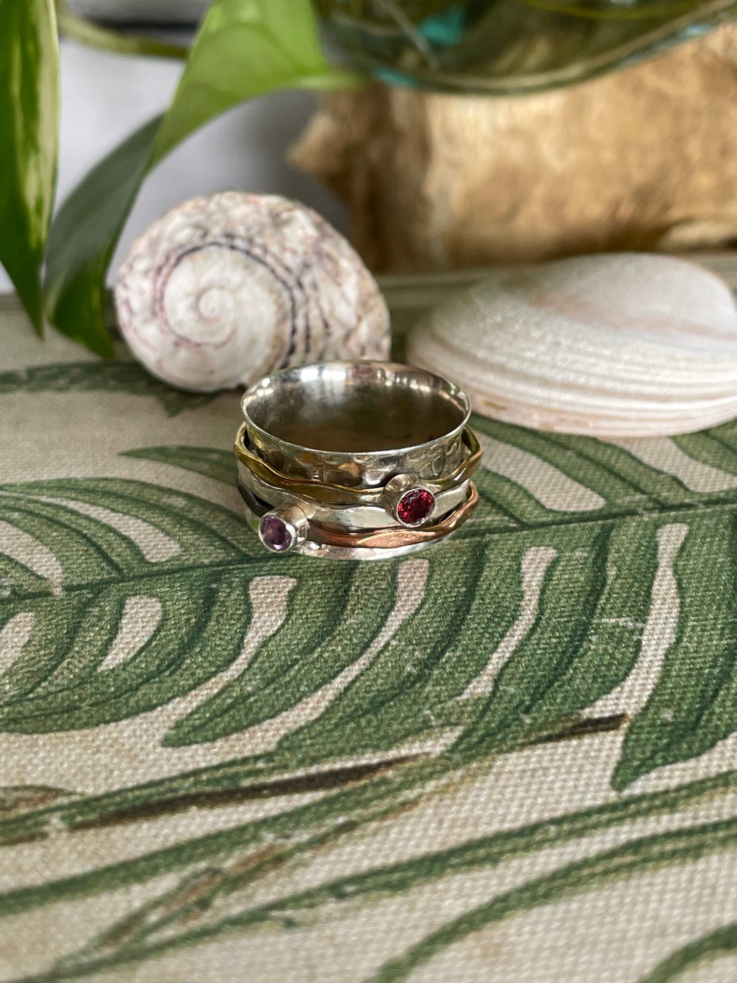 Meditation/Spinner/Anxiety Silver Ring ~ Amethyst & Garnet