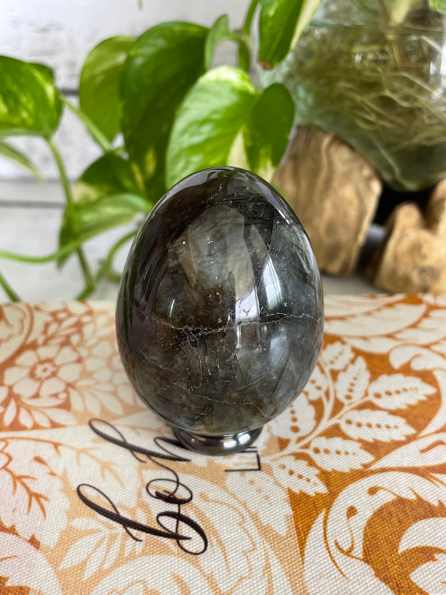 Labradorite Egg Includes Hematite Ring