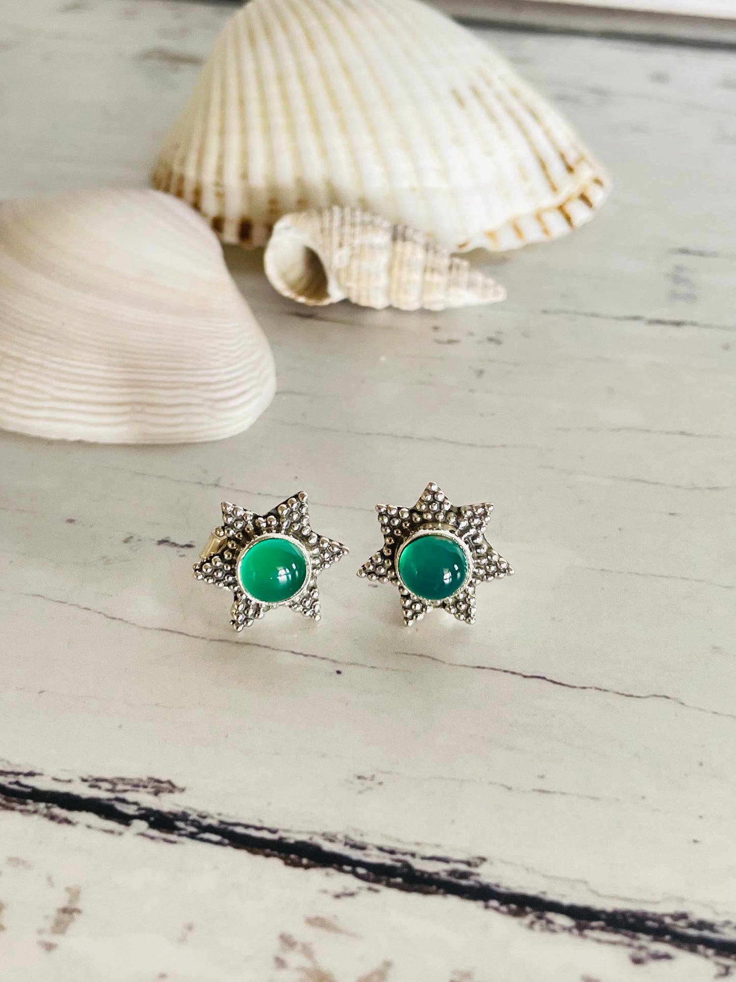 Green Chalcedony Studs