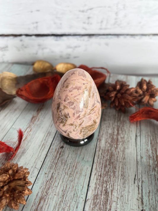 Rhodochrosite Egg Includes Hematite Ring