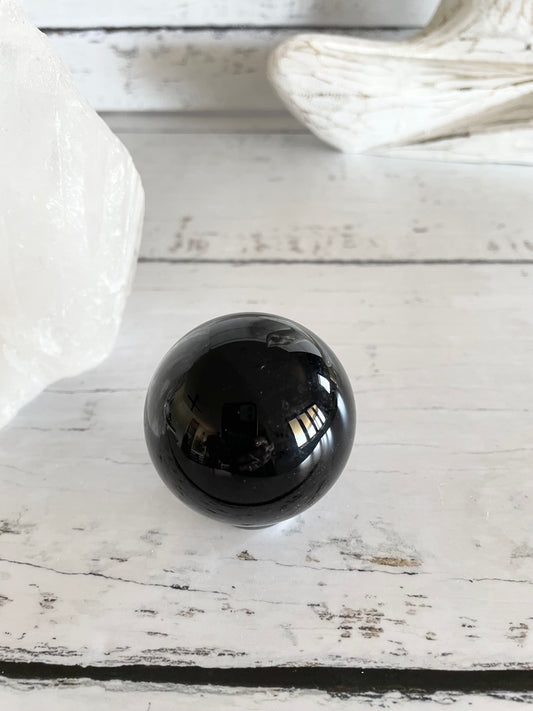 Black Obsidian Sphere includes wooden holder