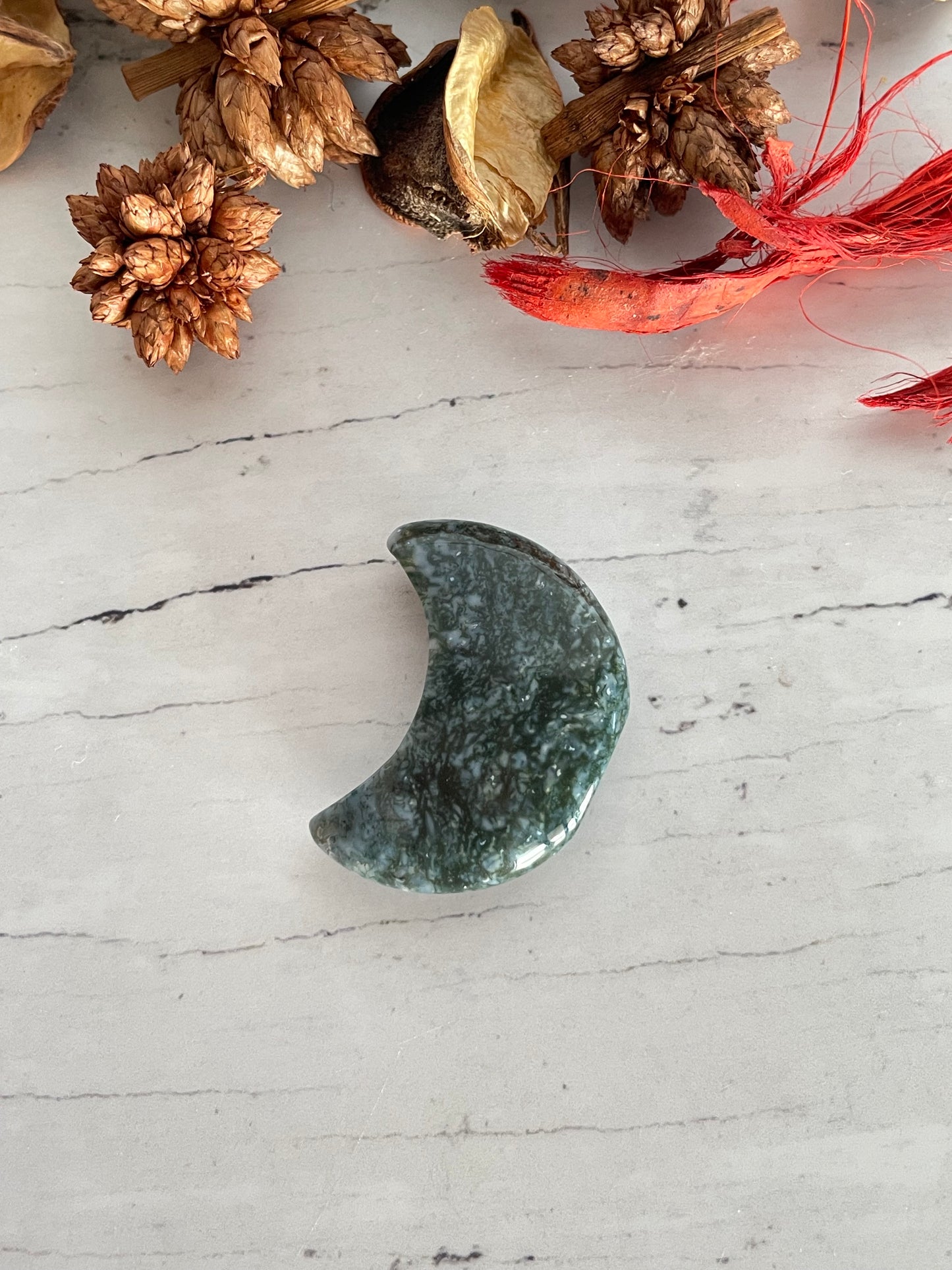 Moss Agate Crescent Moon