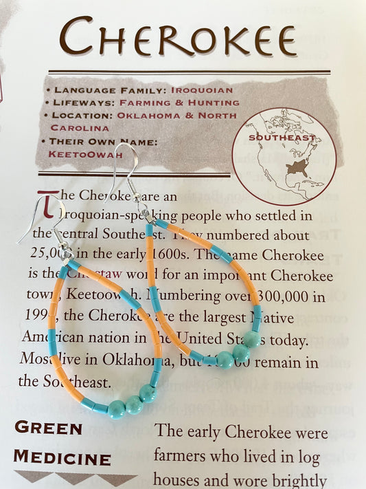 Cherokee Turquoise, Coral & Kingman Turquoise Hoops