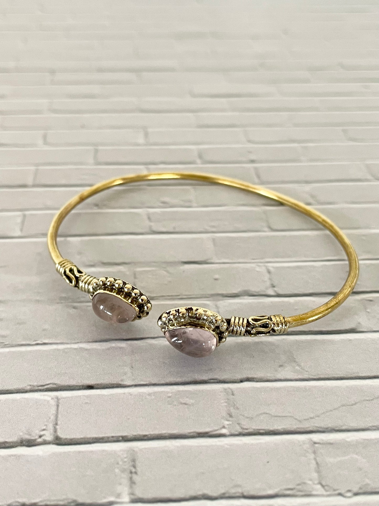 Rose Quartz Brass Cuff ~ adjustable